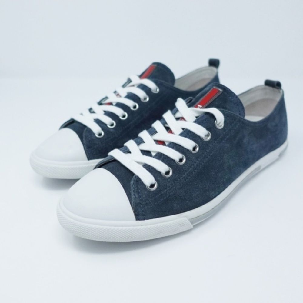 Prada Suede Leather Sneakers Cap Toe Gray  Blue  9.5 Retro Ballet sneakers - Picture 2 of 8